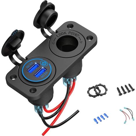 Cargador USB 3 en 1 para coche, adaptador multiusb de 12 V para encendedor de cigarrillos, divisor de enchufe con 2 puertos USB, cargador rápido QC3.0 91AE - (color: luz azul)