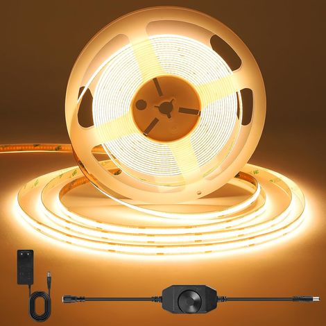 Ruban LED COB 3m Blanc Chaud avec Variateur Bouton, 3000K, CRI 92 (1/5)