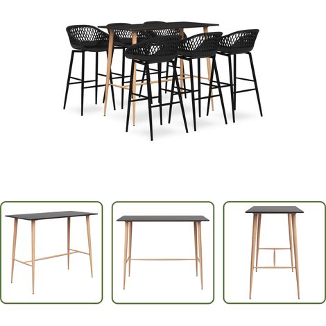 Barhocker - 7-tlg. Bar-Set Schwarz (1/5)