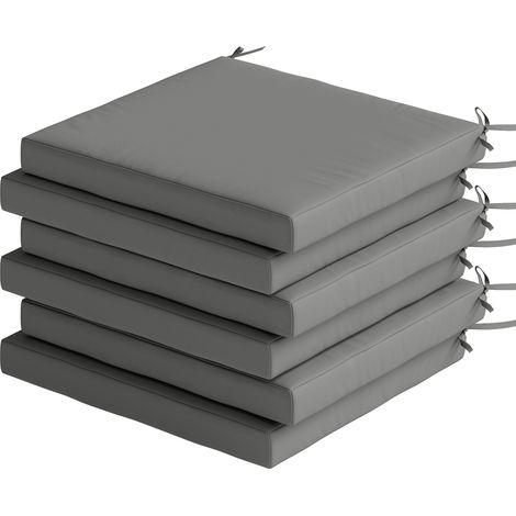 Ensemble de 6 coussins pour chaises de salle à manger 46 x 42 x 7 cm avec housse lavable et attaches, imperméables et anti-UV, gris foncé