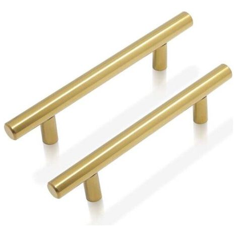 Laiton brossé Poignées de porte de meuble de cuisine Boutons de barre en T en acier inoxydable 9 Taille (50 mm, 64 mm, 76 mm, 96 mm, 128 mm, 160 mm, 192 mm, 224 mm, 256 mm) 1pc LangRay Béquille, bou (1/4)
