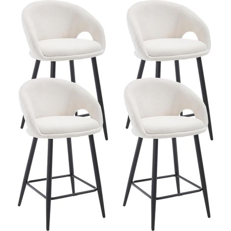 Wahson Barhocker 4er Set, Chenille Barstühle mit Rückenlehne, Gepolsterte Küchenhocker mit Metallgestell, Beige