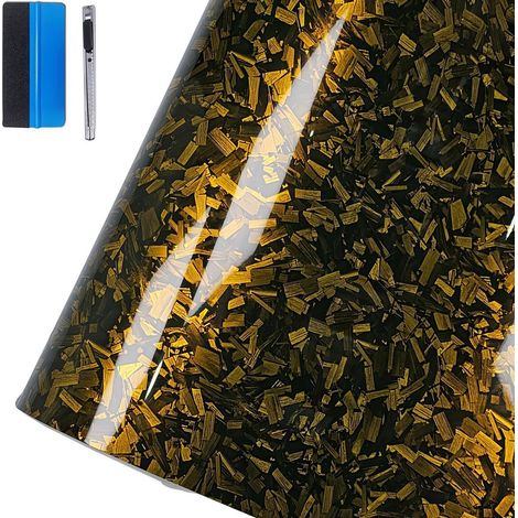 Vinyl-Klebefolie geschmiedete Kohlefaser Gold 30x150cm blasenfrei für Auto Motorrad (1/5)