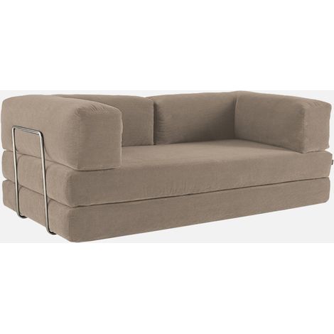 Sofá cama con futón plegable en pana y estructura cromada, 3 plazas