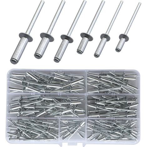 Kit d’assortiment de rivets à tête bombée en aluminium, 210 pièces (3,2/4/5 mm) (8/10/12/14/16) pour métal, boîte de rangement, meubles, marine (argenté) (1/5)