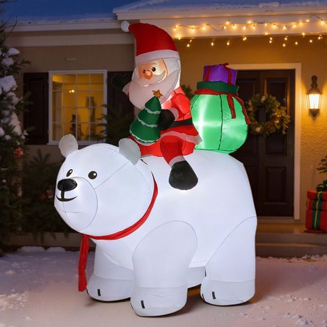 Papá Noel inflable sobre un oso polar, 200 cm, 5 luces LED, decoración navideña para interior y exterior, blanco. (1/5)