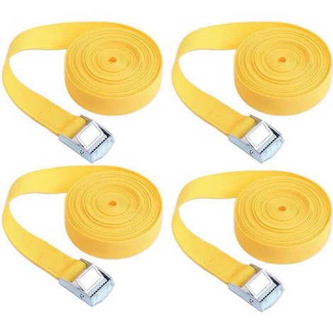 Spanngurte mit Ratsche 4er Set, 2m x 25mm, Gelb, für Ladungssicherung