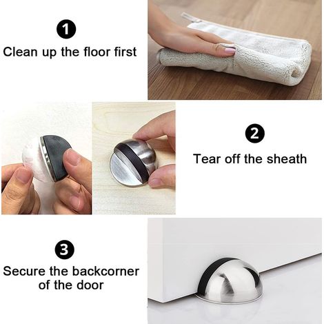Fermaporta, [Set di 4] Fermaporta e fermaporta in acciaio inox Fermaporta adesivo per pavimento e parquet, Fermaporta Protezione per porte e pareti Ottone (1/3)