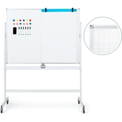 COSTWAY Pizarra Móvil Magnética en Seco 120 x 90 cm, Doble Cara, con Soporte sobre Ruedas Bloqueables, Giro de 360 °, Altura Ajustable, Pizarra Blanca, Oficina, Escuela, Institución (blanco 120x90 cm) (1/5)
