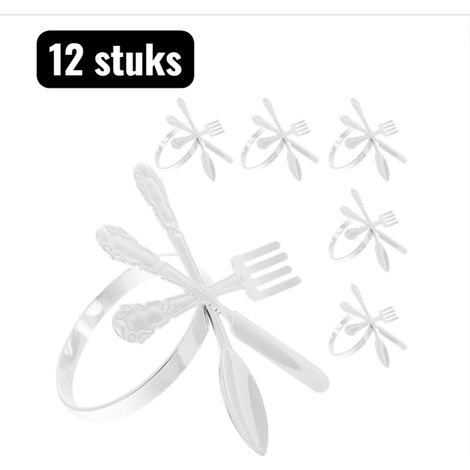 Lot de 12 ronds de serviette en métal en forme de couverts comprenant fourchette cuillère et couteau pour décoration de table restaurants maisons et réceptions couleur argentée (1/5)