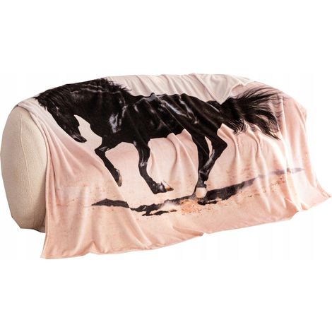 Manta suave de 160x200 con estampado realista de caballos en 3D, galope. (1/5)