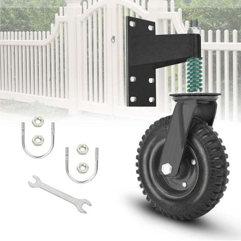 Roue de Portail Robuste 200mm pour portail en métal Capacité 275 kg Ressort rotatif à 360 ° Absorbe les chocs Heavy Duty Castors Outil d'installation inclus -Noir (1/4)