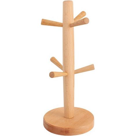 Tassenständer aus Holz mit 6 Haken – Kaffeetassenhalter – Organizer für die Küchenarbeitsplatte und Geschirraufbewahrung