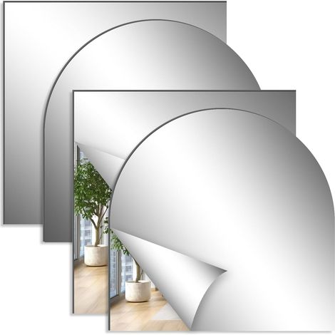 Juego de 4 espejos autoadhesivos de pared de 30 x 30 cm, cuadrados acrílicos flexibles para salón, dormitorio, baño y puerta (1/5)