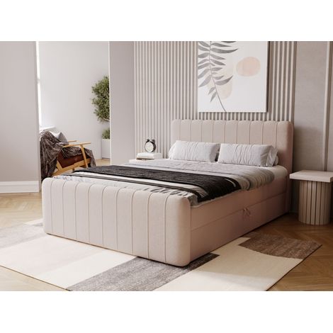 Lit continental Osteno avec rangement 160 x 200 double, velours, beige (1/5)