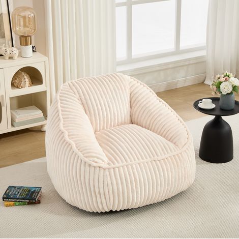Sillón puff de chenilla beige, ligero, cómodo y fácil de mover (1/5)