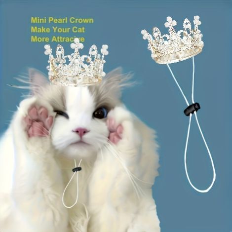 Accessoires de couronne de luxe pour chiens et chats de petite et moyenne taille - Coiffe style rétro avec perles brillantes similaires aux cristaux - Alliage d'aluminium durable (1/4)