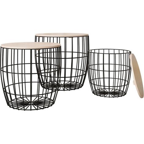 Conjunto de mesas auxiliares Aedifis, Negro + Luminoso madera, 0x0x0cm, Diámetro: 40, MDF, Redonda, Muebles ya montados