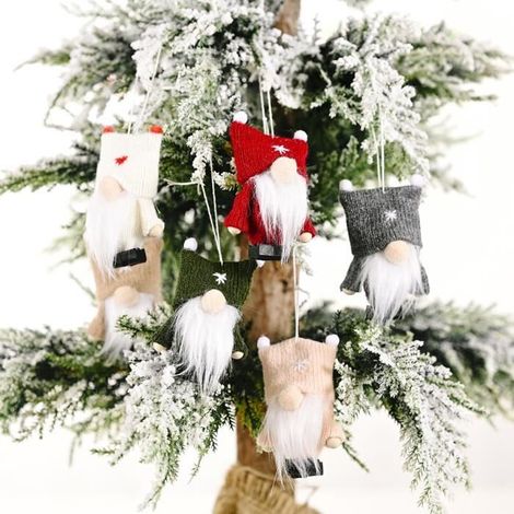 Weihnachtsdekorationen - Mini-Weihnachtsmann - 6 Plüsch-Anhänger - Skandinavischer Stil - Innenbereich