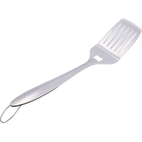Spatule à frire en acier inoxydable argentée, ustensile de cuisine portable avec long manche pour la cuisine (1/5)