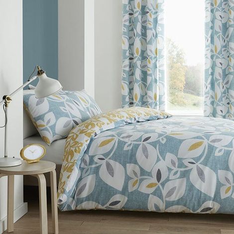 Catherine Lansfield Inga Leaf Double Duvet Set Teal (1/5)