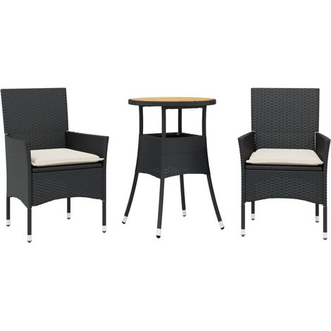 Maison Exclusive - 3-tlg. Garten-Essgruppe mit Kissen Schwarz Pol