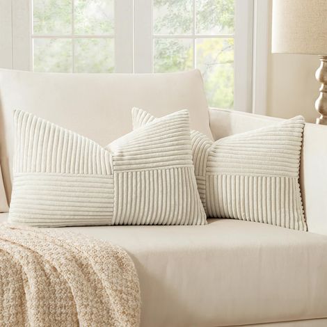 Noël Lot de 2 Housse Coussin en Velours Côtelé 30x50cm Blanc Crème Housse de Coussin Decoratif Coussin de Canapé Moderne Doux Déco Coussin de Canapé (1/5)