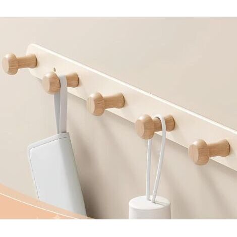 Porte-manteau Mural en Bois, Crochet Porte Manteau Mural Bois, Porte Manteau Crochets Patère Mural pour Salle de Bain Cuisine Chambre (Hêtre Naturel) (1/5)