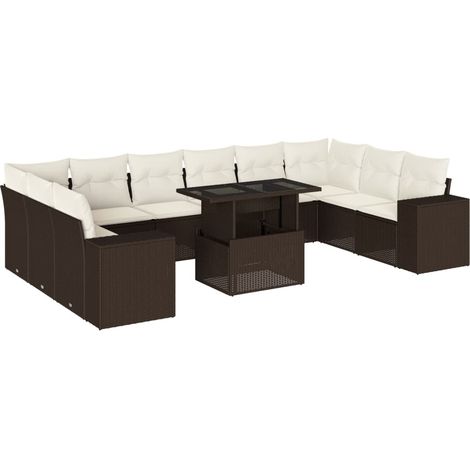 Maison Exclusive - Set Divani da Giardino 11 pz con Cuscini Polyrattan Marrone (1/5)