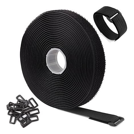 Sangles de Câble Réglables de 5m Avec 25 Boucles, Attaches de Câble Réutilisables Noires, Sangle de Fixation à Crochet et Boucle Pour la Gestion des Câbles (5m x 2cm, Noir) (1/5)