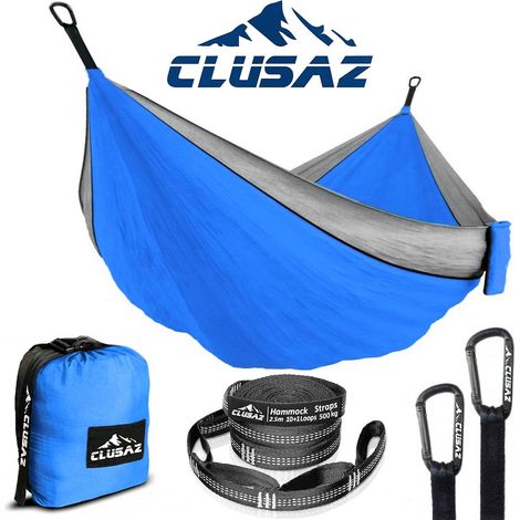 Doppelhängematte für 2 Personen (300 x 200 cm) • Belastbar bis 500 kg • Strapazierfähiges Diamond Ripstop-Nylon • Knotenfreier Aufbau in 60 Sekunden • Leichtgängige Karabiner • Komprimierbare Tasche •