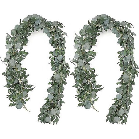Guirlande d'eucalyptus artificiel avec lianes de saule, lot de 2, 2 guirlandes de verdure de 2 mètres (6,5 pieds), argent (1/5)