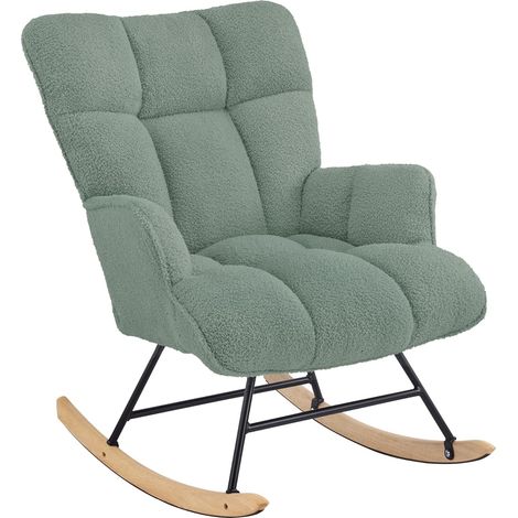 Schaukelstuhl aus braunem Teddyfellstoff – 64 x 91 x 89,5 cm (1/5)