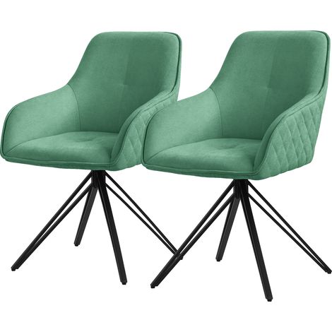ML-Design Esszimmerstühle drehbar 2er Set, Textil Webstoff, Grün, Wohnzimmerstuhl mit Armlehne/Rückenlehne, 360° Drehstuhl, Polsterstuhl mit Metallbeine, Ergonomische Sessel, Küchenstuhl Loungesessel