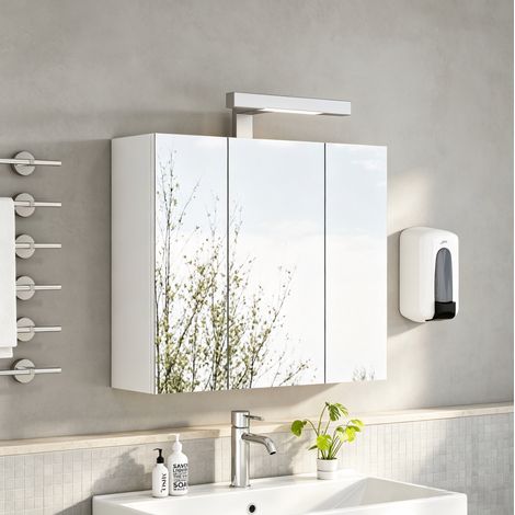 Mueble de baño con espejo 60 cm 3 puertas LED, toma Schuko DESVIAE (1/5)