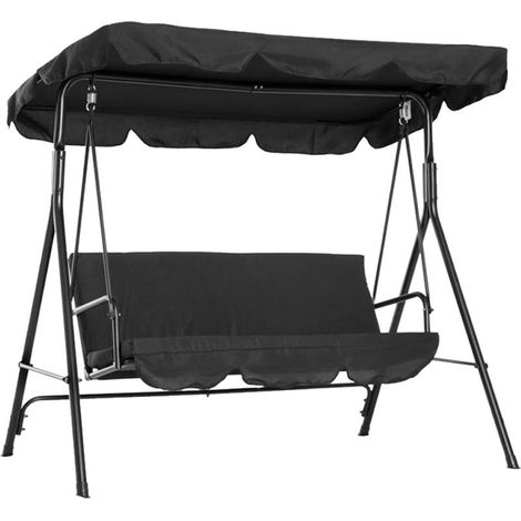 Double personnes jardin extérieur étanche balançoire parasol couverture auvent ombre tissu 142x120x18cm noir (1/5)