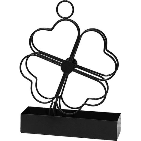 Support en métal pour spirale anti-moustiques, motif trèfle à quatre feuilles triangulaire, cadre pour encensoir suspendu en fer noir (1/5)