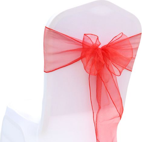 Lot de 25 nœuds de chaise en organza pour décoration de mariage, banquet et fête - Accessoires événementiels - Rouge (1/5)