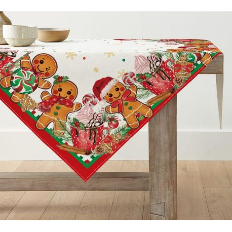 Nappe de table de Noël en pain d'épice avec motif de biscuits et bonhomme en pain d'épice, linge de table d'hiver, décoration intérieure, vacances, décoration de fête, 85 x 85 cm (1/5)