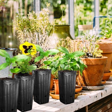 Lot de 50 grands pots d'arbre profonds en plastique avec trous de drainage pour intérieur et extérieur - 24,9 x 12 cm (H x l) (1/4)