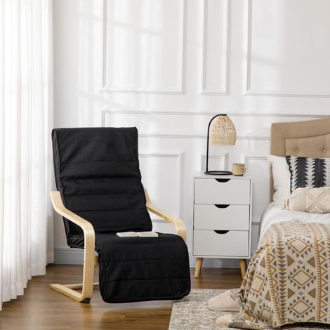 Fauteuil relaxant inclinable avec repose-pieds réglable, chaise à bascule en aspect lin, chaise de salle à manger en bouleau, noir