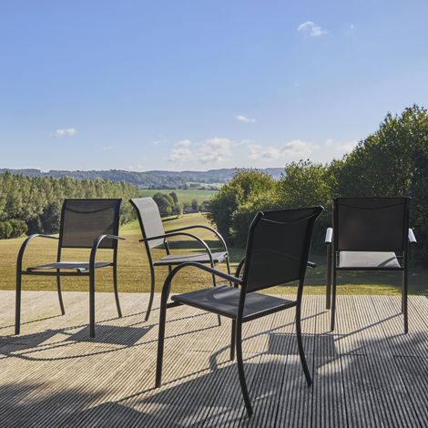Lot de 4 fauteuils de jardin AMARA en aluminium et textilene anthracite. 62 x 55 x 84 cm (1/5)