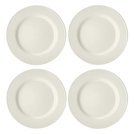 Mikasa Cranborne Set de 4 Plain Plates de Gres Cream, Serving 4, Round de 28cm - Micro-ondes et lave-vaisselle