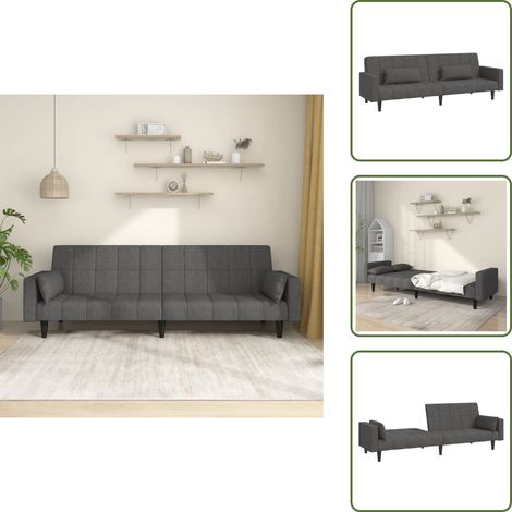 Cama de 2 plazas - vidaXL Sofá cama de 2 plazas con dos almohadas tela gris oscuro - Sofá con almohadas