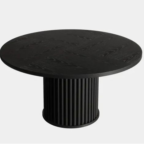 Table à manger ronde noire 6 places en MDF avec base métallique, style moderne mi-siècle, compacte pour cuisine ou salle à manger, pieds réglables  CHICFURN (1/5)