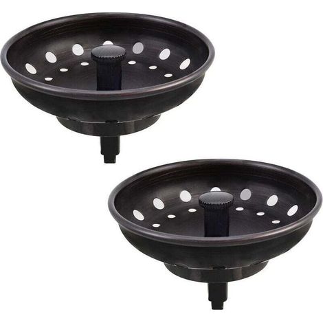 Tappo per lavello americano a testa piatta in 2 pezzi, nero, in acciaio inox, filtro per lavello, accessori per lo scarico del lavello della cucina - Crezuo