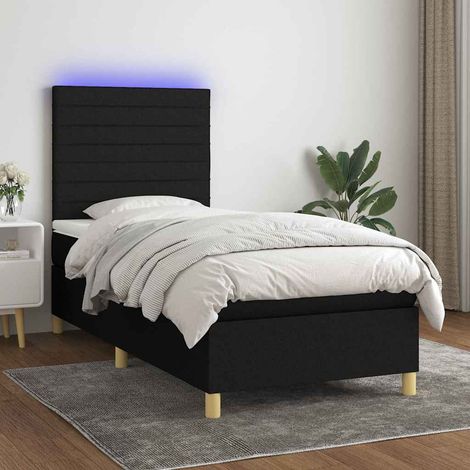 Cama box spring colchón y luces LED tela negro 80x200 cm (1/5)
