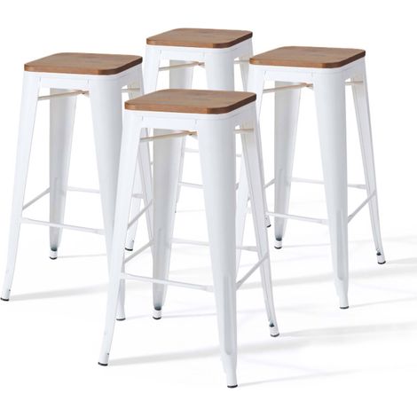 Lot de 4 tabourets de bar en acier blanc