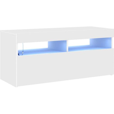 Meuble TV avec lumières LED pour Salon - Armoire TV Blanc 90x35x40 cm BV724622 - BonneVie (1/5)