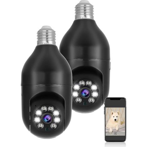 Lot de 2 caméras de sécurité sans fil Wi-Fi 1080p 2,4 Hz avec fonction panoramique/inclinaison (culot E27) pour la sécurité de votre domicile